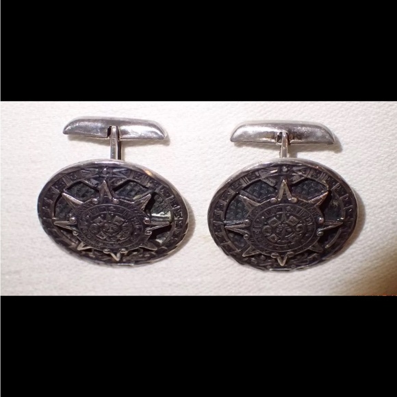 Vintage Antique Sterling Silver 925 
Mexico Aztec Mayan Calendar 
Cufflinks Mens - Picture 4 of 10